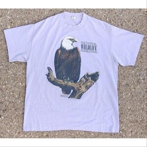 Vtg 1990 National Wildlife Foundation American Bald Eagle Print T-Shirt XL
